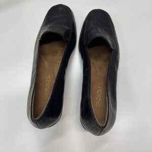 Aerosoles Black Croc Embossed Leather Wedge Loafers Square Toe Size 8 US 6 EU
